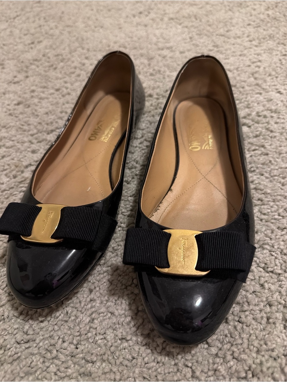 Salvatore Ferragamo Black Varina Patent Leather Ballet Flats